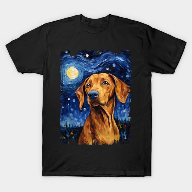 Redbone Coonhound Dog Starry Night Painting Dog Mom Dad T-Shirt by Zolman Cardle